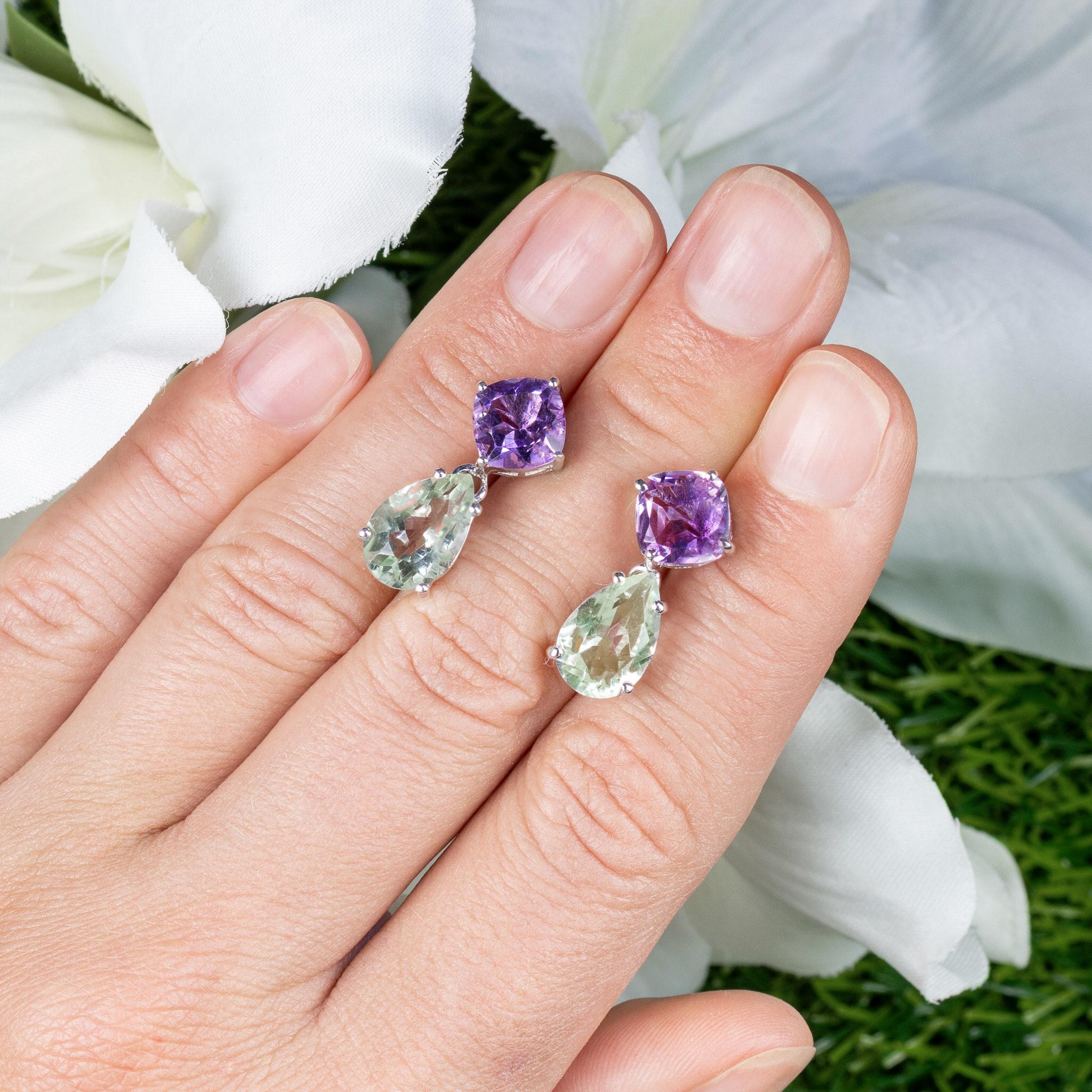 Contemporaneo Orecchini pendenti di ametista Greene & Greene 8,98 Carati A. Silver in vendita