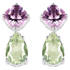 Pendientes Colgantes Amatista Verde y Rosa 8,98 Quilates Plata de Ley