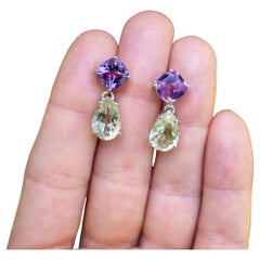 Amethyst Dangle Earrings Green and Pink 8.98 Carats Sterling Silver Amethyst Dangle Earrings Green and Pink 8.98 Carats Sterling Silver