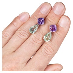 Amethyst Dangle Earrings Green and Pink 8.98 Carats Sterling Silver Amethyst Dangle Earrings Green and Pink 8.98 Carats Sterling Silver