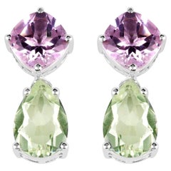 Amethyst Dangle Earrings Green and Pink 8.98 Carats Sterling Silver