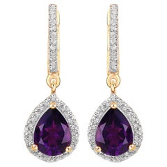 Pendientes Colgantes Amatista Topacio Blanco 2,28 Quilates Plata Chapada en Oro Amarillo 18K