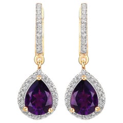 Amethyst Dangle Earrings White Topaz 2.28 Carats 18K Yellow Gold Plated Silver
