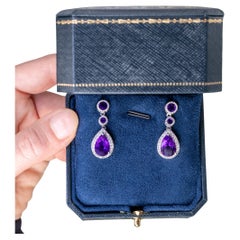 Orecchini pendenti con ametista Topazio bianco 6,98 carati Argento placcato oro bianco 18 carati