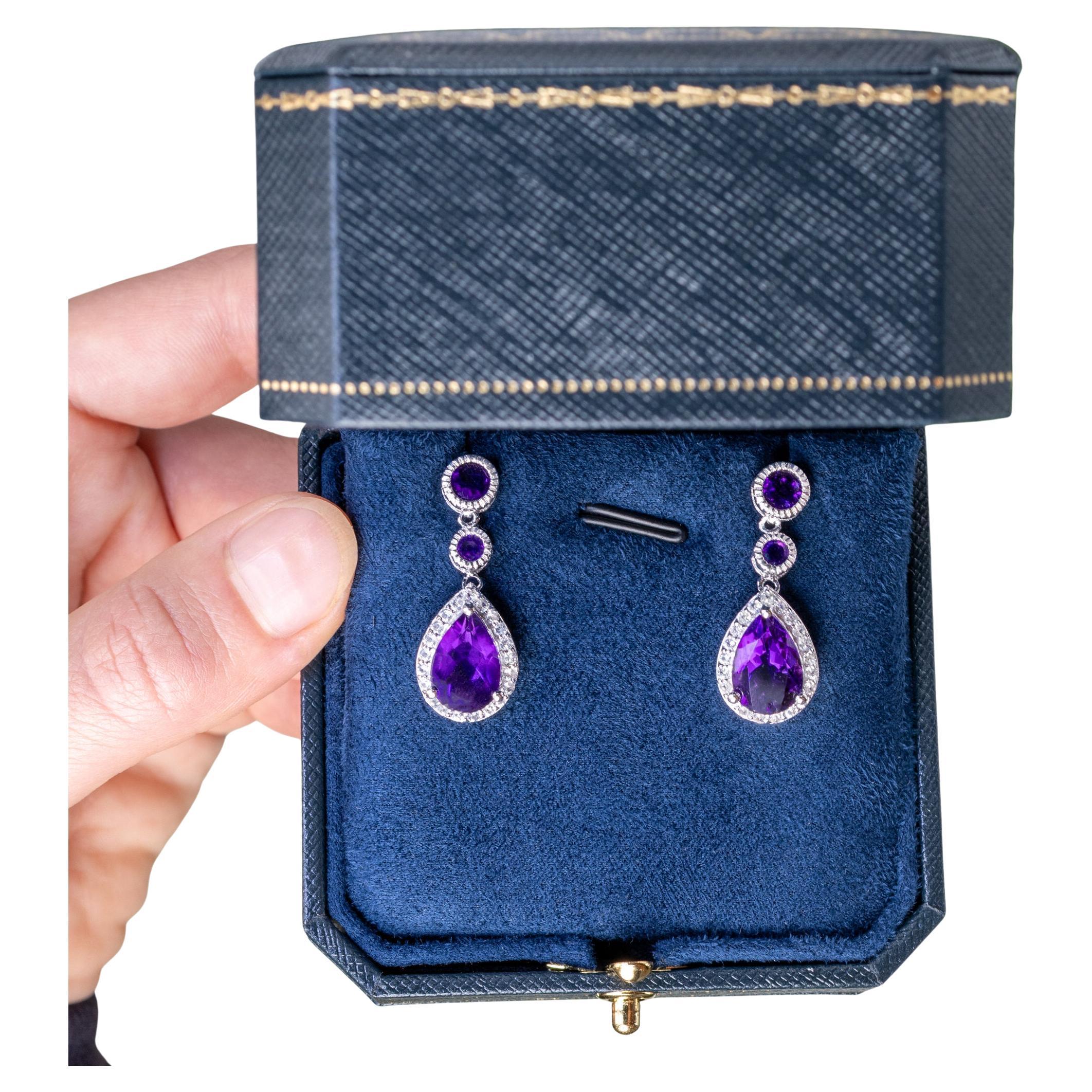 Orecchini pendenti con ametista Topazio bianco 6,98 carati Argento placcato oro bianco 18 carati