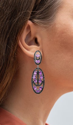 Amethyst-Ohrringe mit schwarzen Spinellen und 12 Karat Ohrhängern
