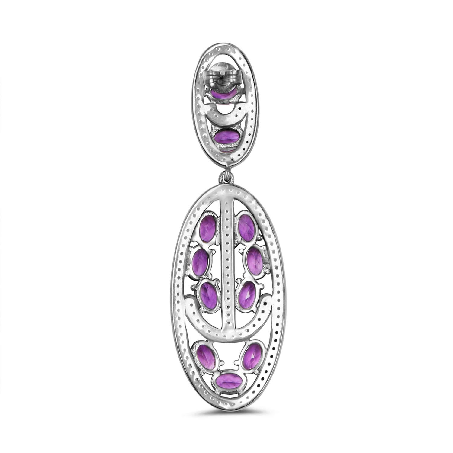 Amethyst Dangle Earrings With Black Spinels 12 Carats In Excellent Condition For Sale In Aliso Viejo, CA