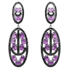 Amethyst Dangle Earrings With Black Spinels 12 Carats
