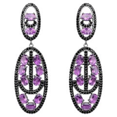 Amethyst Dangle Earrings With Black Spinels 12 Carats