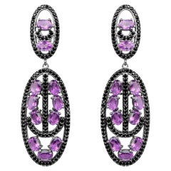 Vintage Amethyst Dangle Earrings With Black Spinels 12 Carats