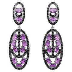 Amethyst Dangle Earrings With Black Spinels 12 Carats