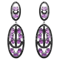Amethyst Dangle Earrings With Black Spinels 12 Carats