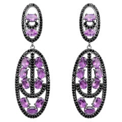 Amethyst Dangle Earrings With Black Spinels 12 Carats
