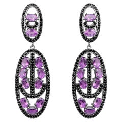 Amethyst Dangle Earrings With Black Spinels 12 Carats
