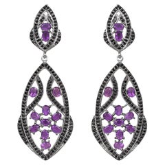 Amethyst Dangle Earrings With Black Spinels 5.74 Carats
