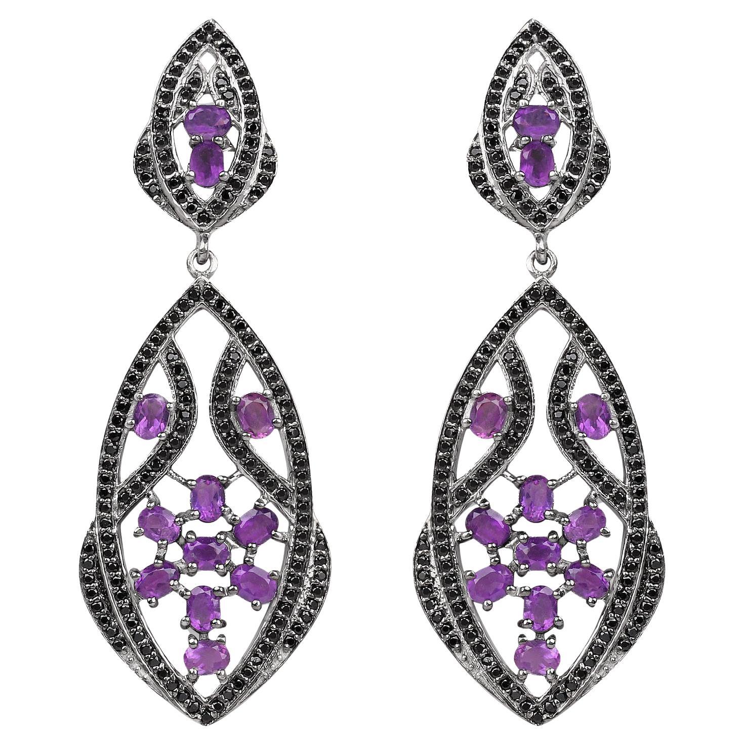 Pendants d'oreilles avec spinelles noires de 5.74 carats
