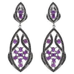 Amethyst Dangle Earrings With Black Spinels 5.74 Carats