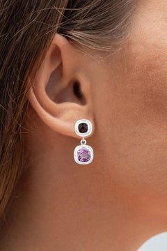 Amethyst Dangle Earrings With Smoky Quartz 6.56 Carats Sterling Silver
