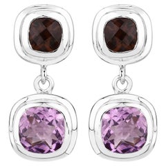 Amethyst-Baumel-Ohrringe mit Rauchquarz 6,56 Karat Sterling Silber