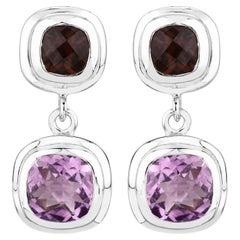 Amethyst-Baumel-Ohrringe mit Rauchquarz 6,56 Karat Sterling Silber