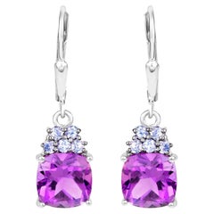 Amethyst-Ohrringe mit Tanzaniten und 4 Karat rhodiniertem Sterlingsilber