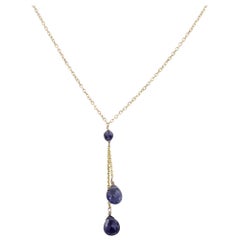 Amethyst Dangle Necklace 14k Yellow Gold Purple Blue-ish Amethyst Drops
