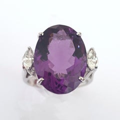 Amethyst Diamond 14 Carat White Gold Cocktail Ring