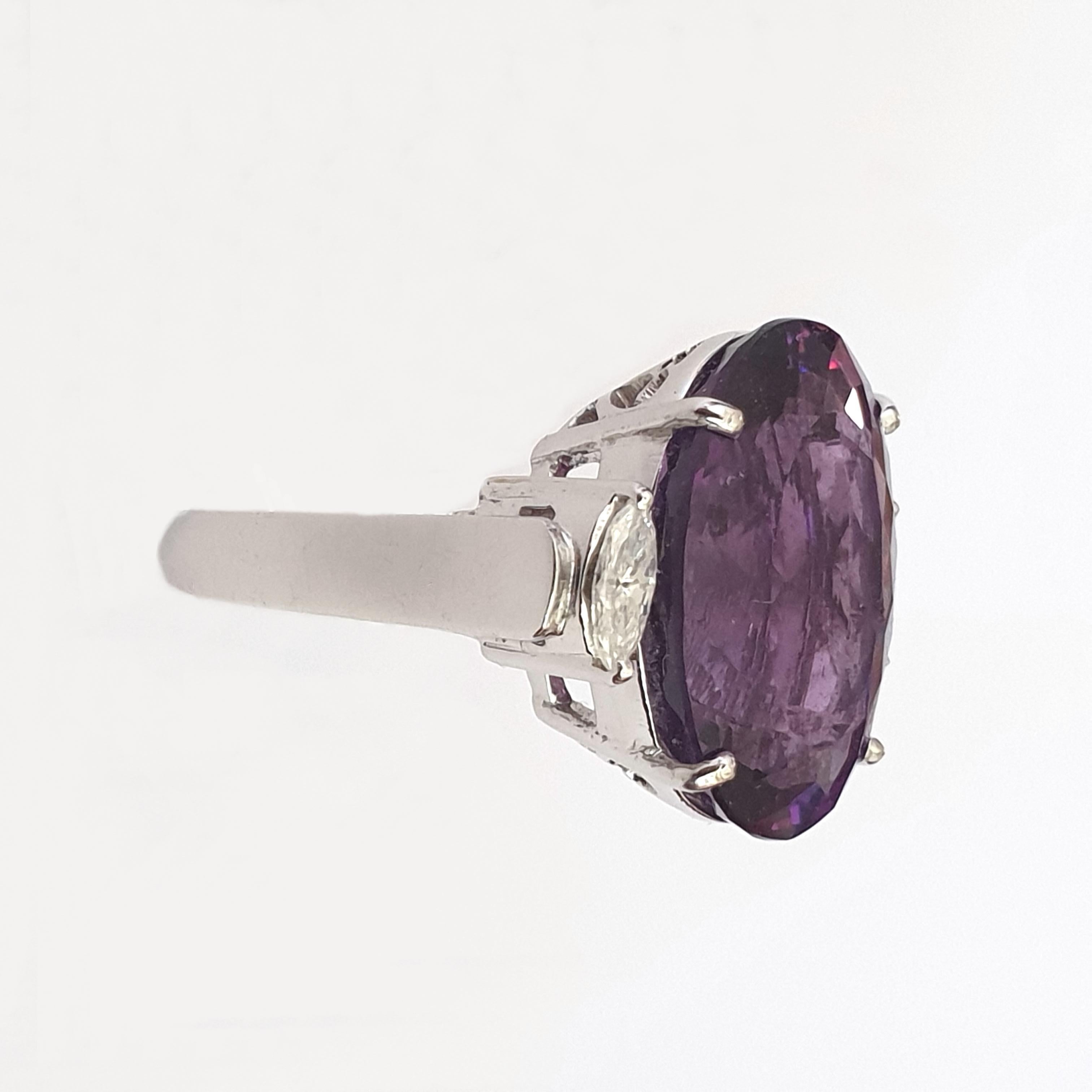 Oval Cut Amethyst Diamond 14 Carat White Gold Cocktail Ring For Sale