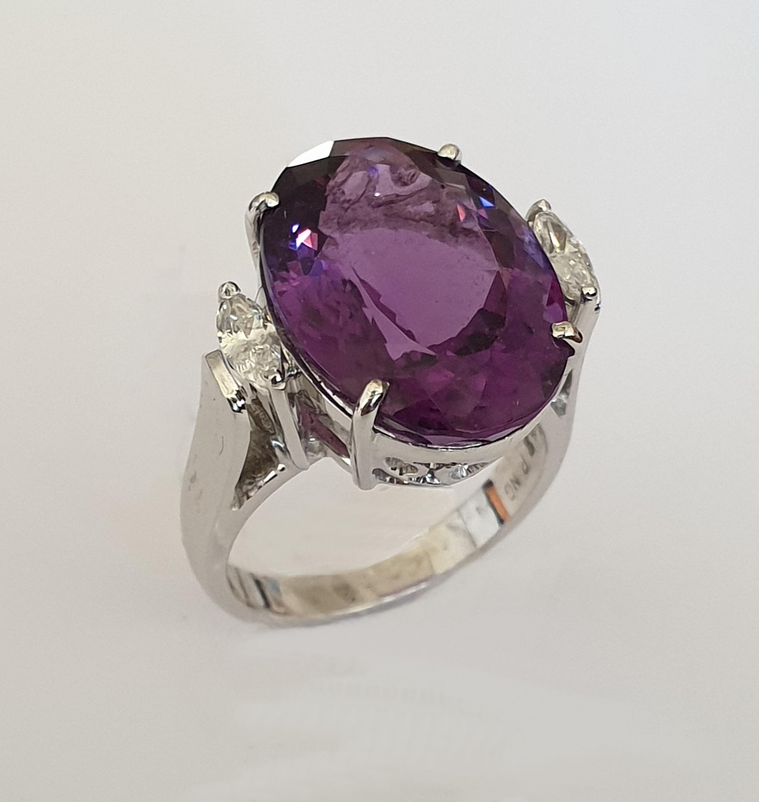 Amethyst Diamond 14 Carat White Gold Cocktail Ring For Sale 1