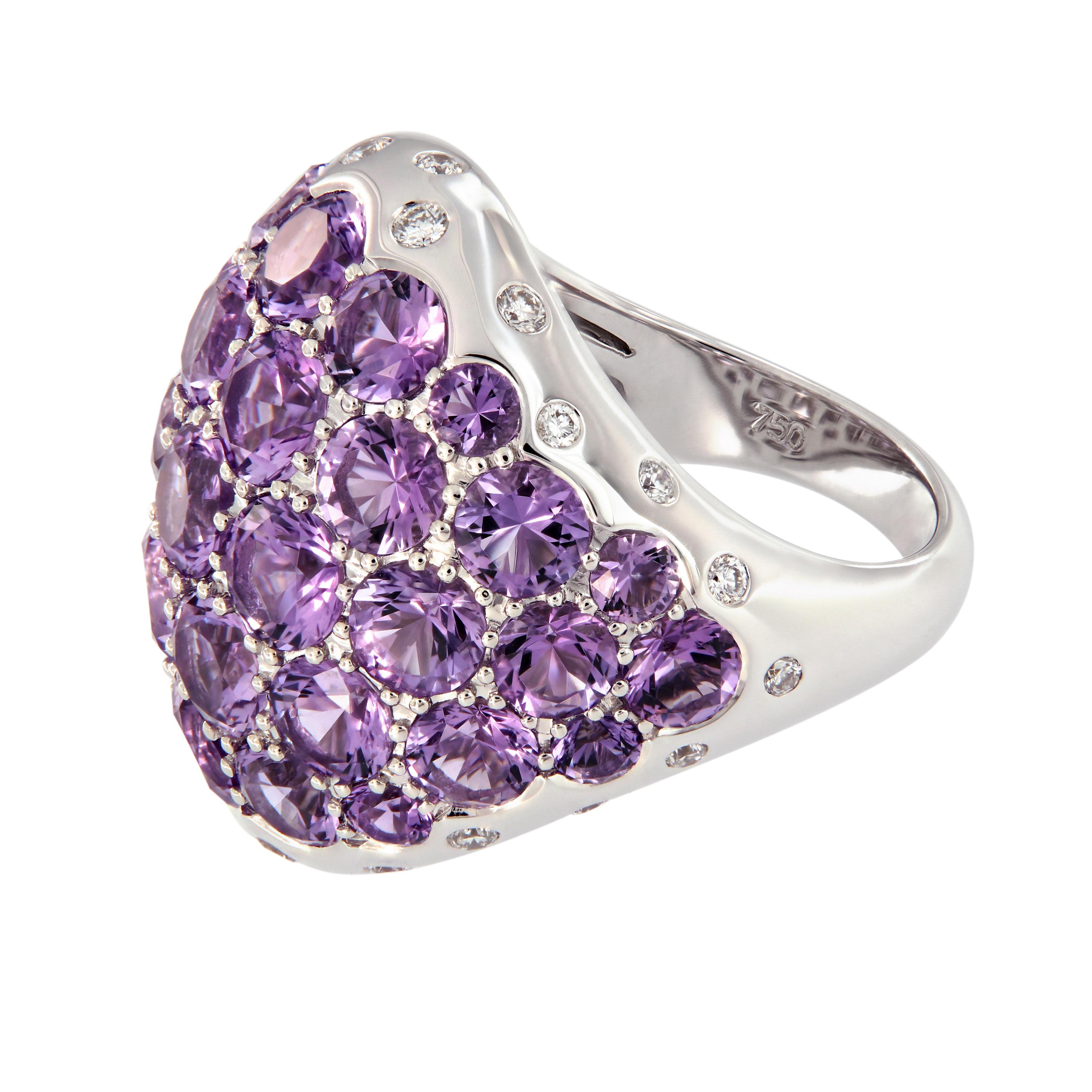 Women's Amethyst Diamond 18 Karat Gold Dome Cocktail Ring For Sale