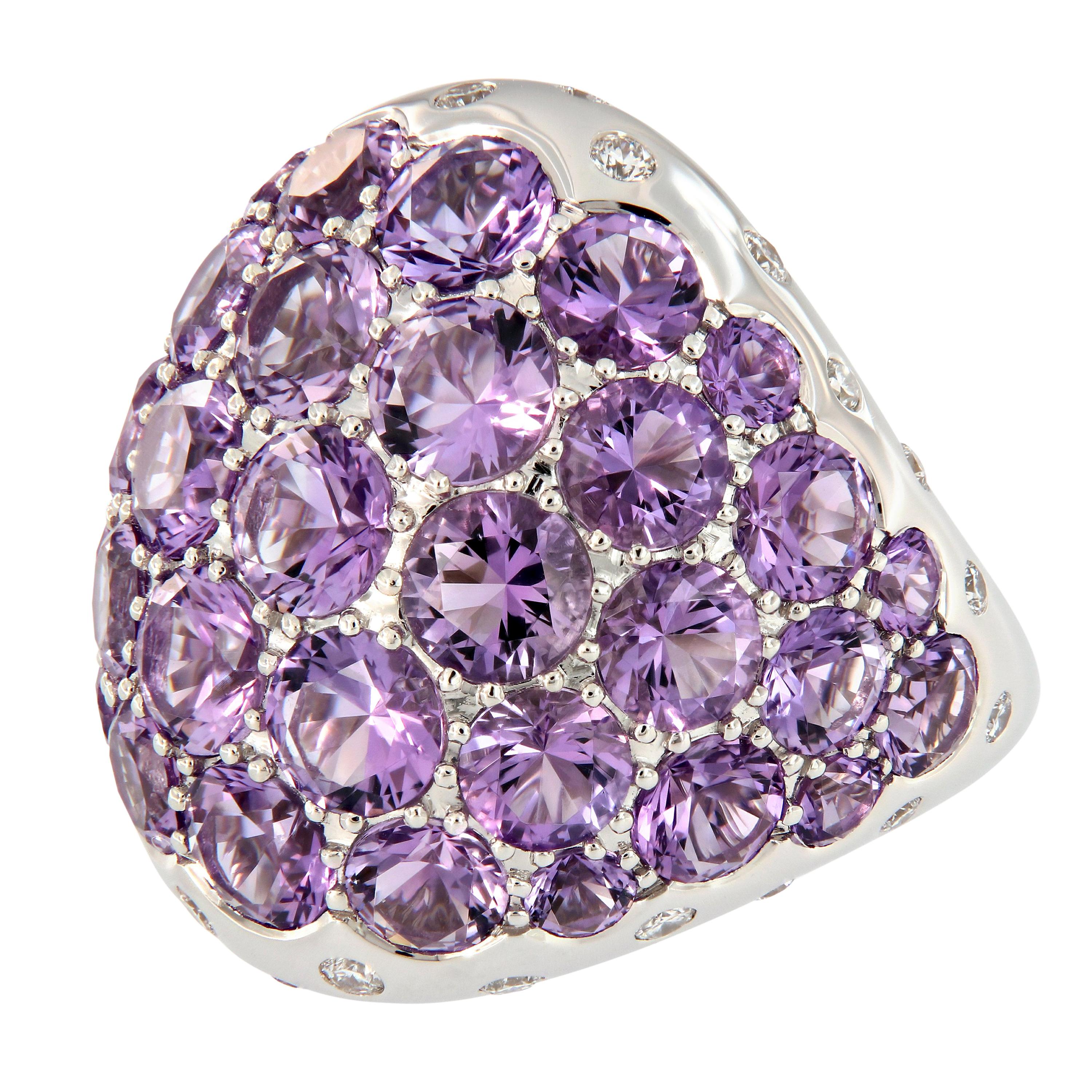 Anillo Cóctel Cúpula Amatista Diamante Oro 18 Kilates en venta