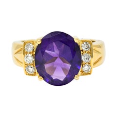 Amethyst Diamond 18 Karat Gold Gemstone Statement Ring