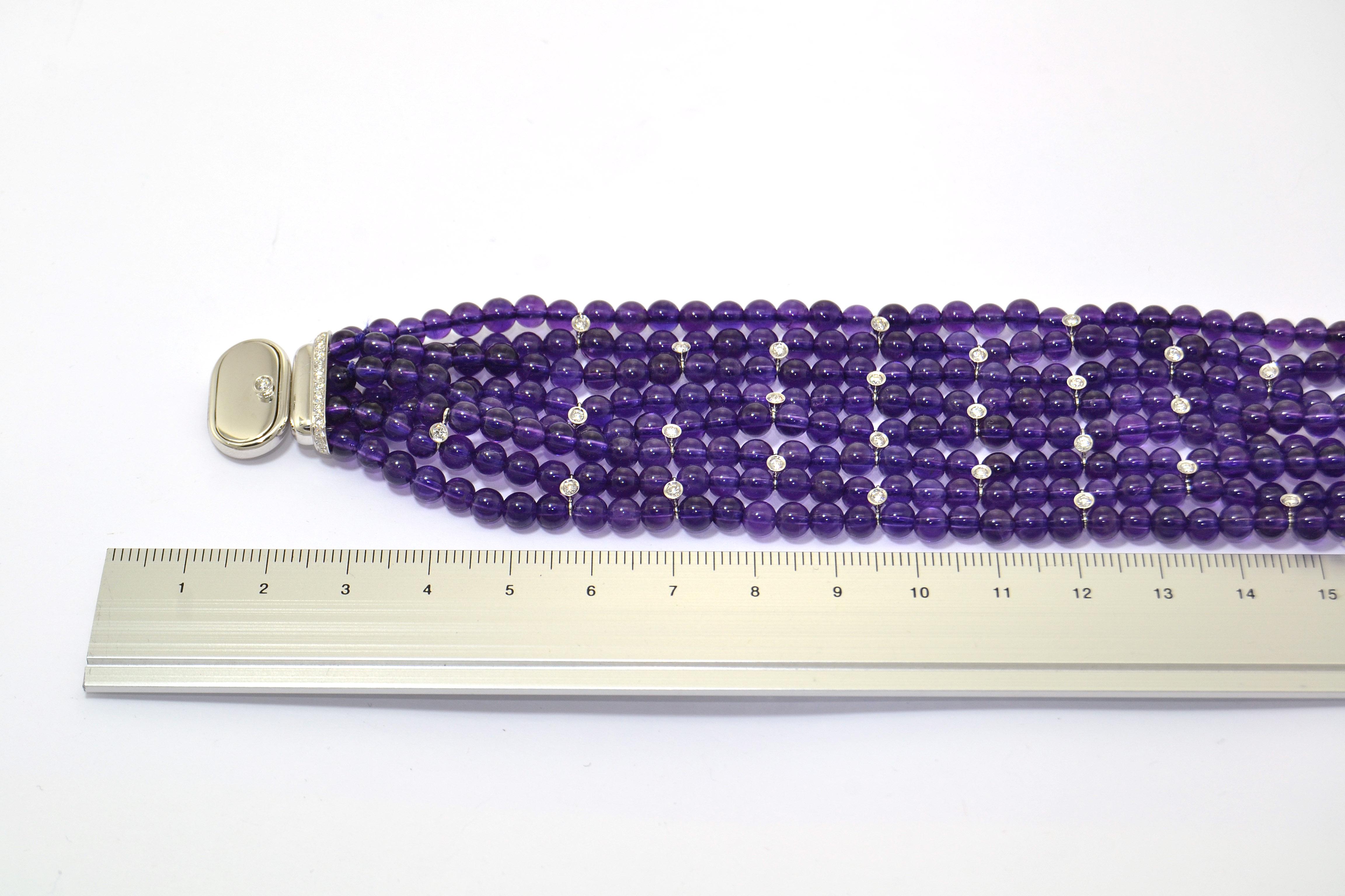 Contemporary Diamond Amethyst 18 KT White Gold Made in Italy Bracelet  For Sale