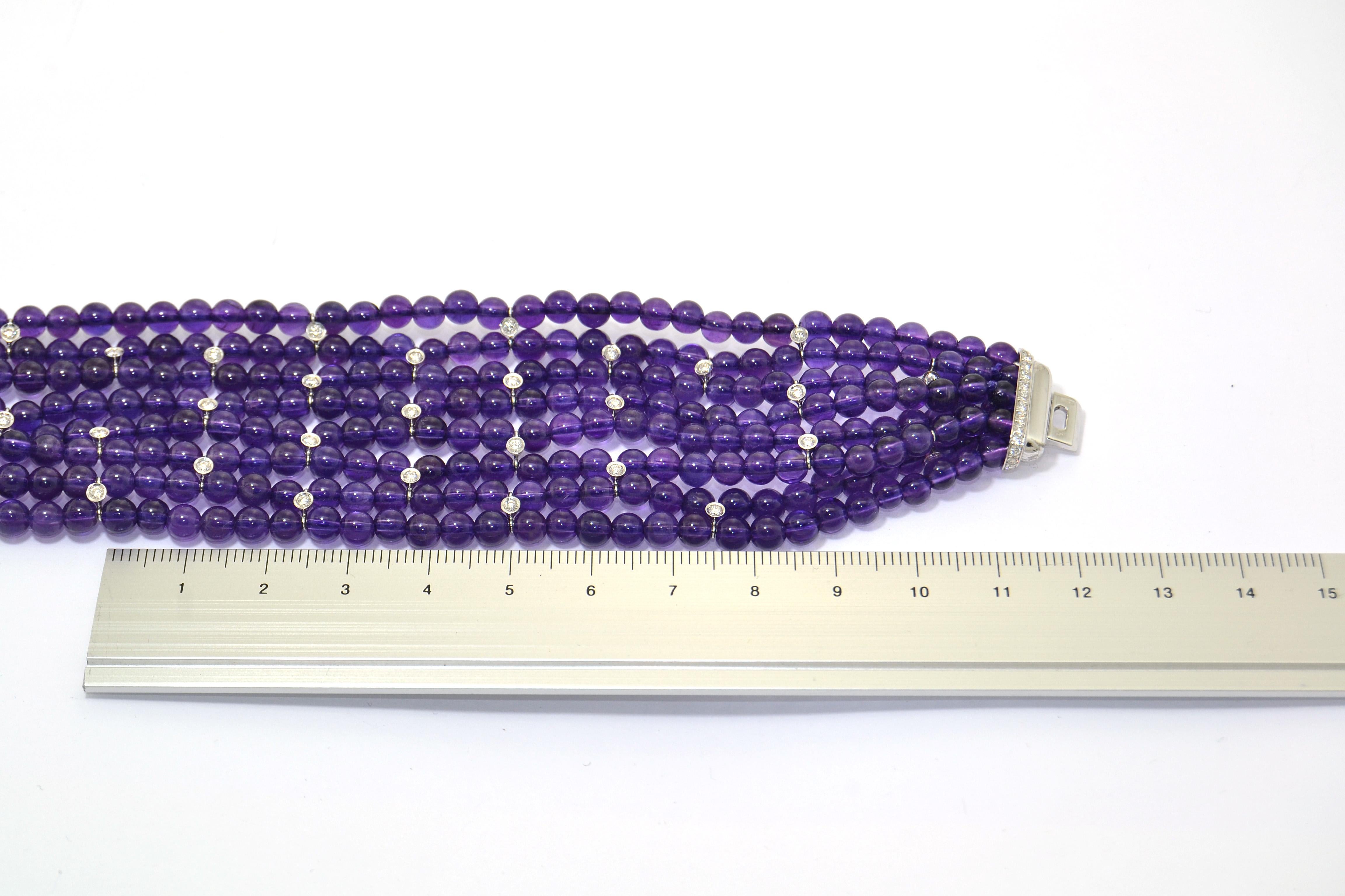 Round Cut Diamond Amethyst 18 KT White Gold Made in Italy Bracelet  For Sale