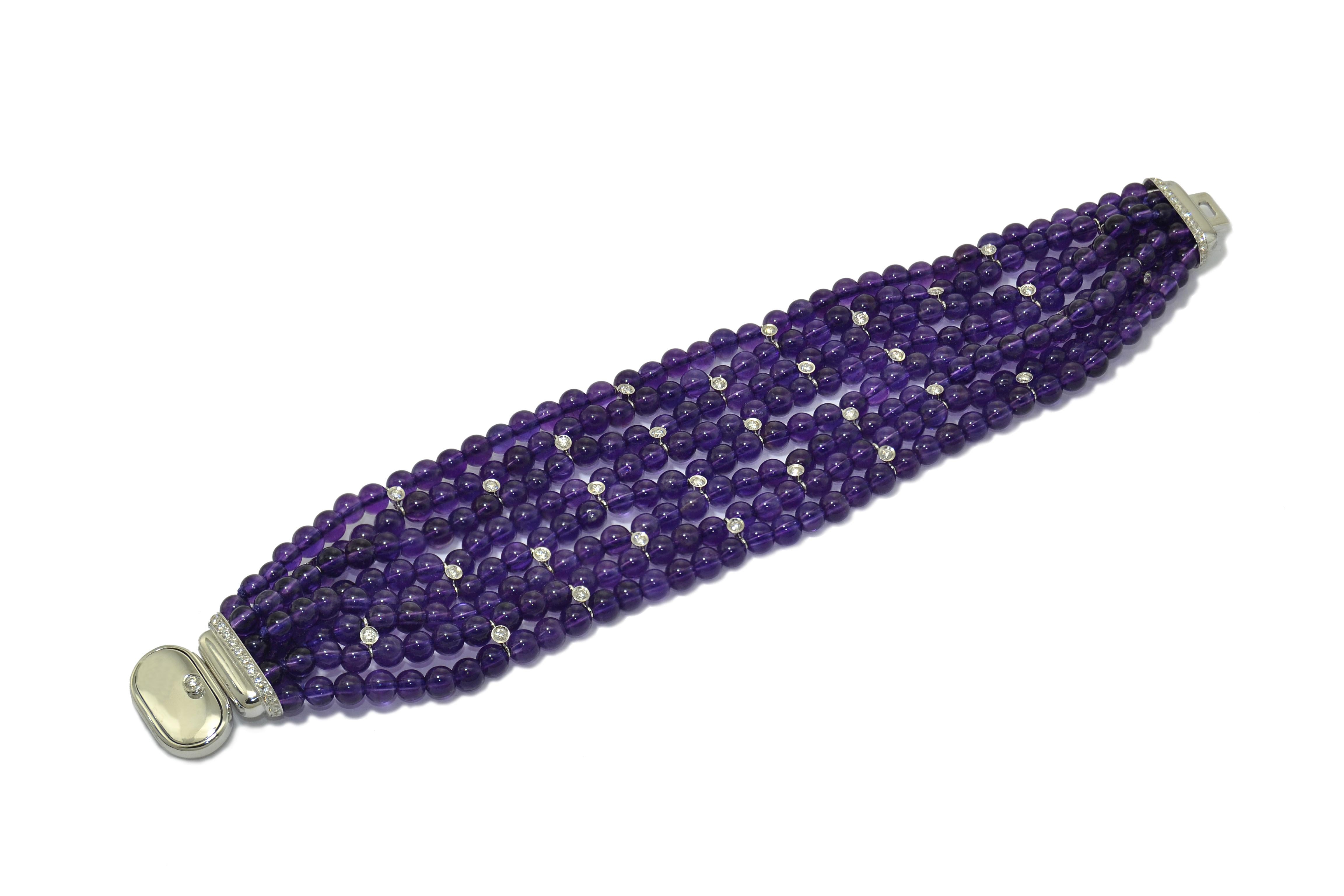 Women's or Men's Diamond Amethyst 18 KT White Gold Made in Italy Bracelet  For Sale