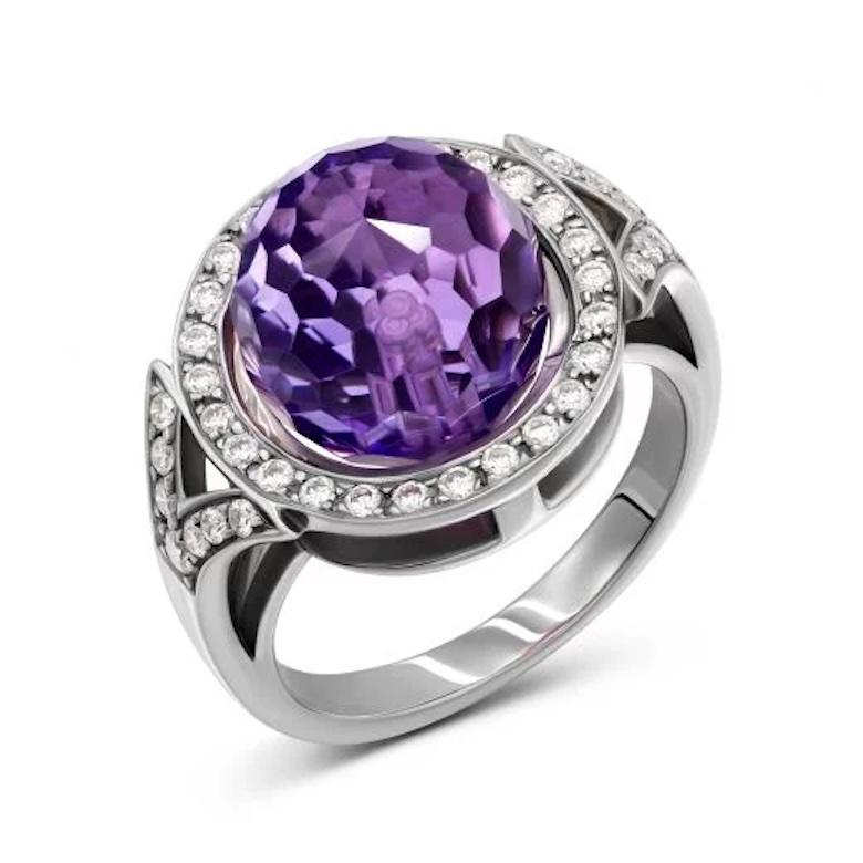 Round Cut Amethyst Diamond 18K White Gold Exclusive Ring for Her For Sale