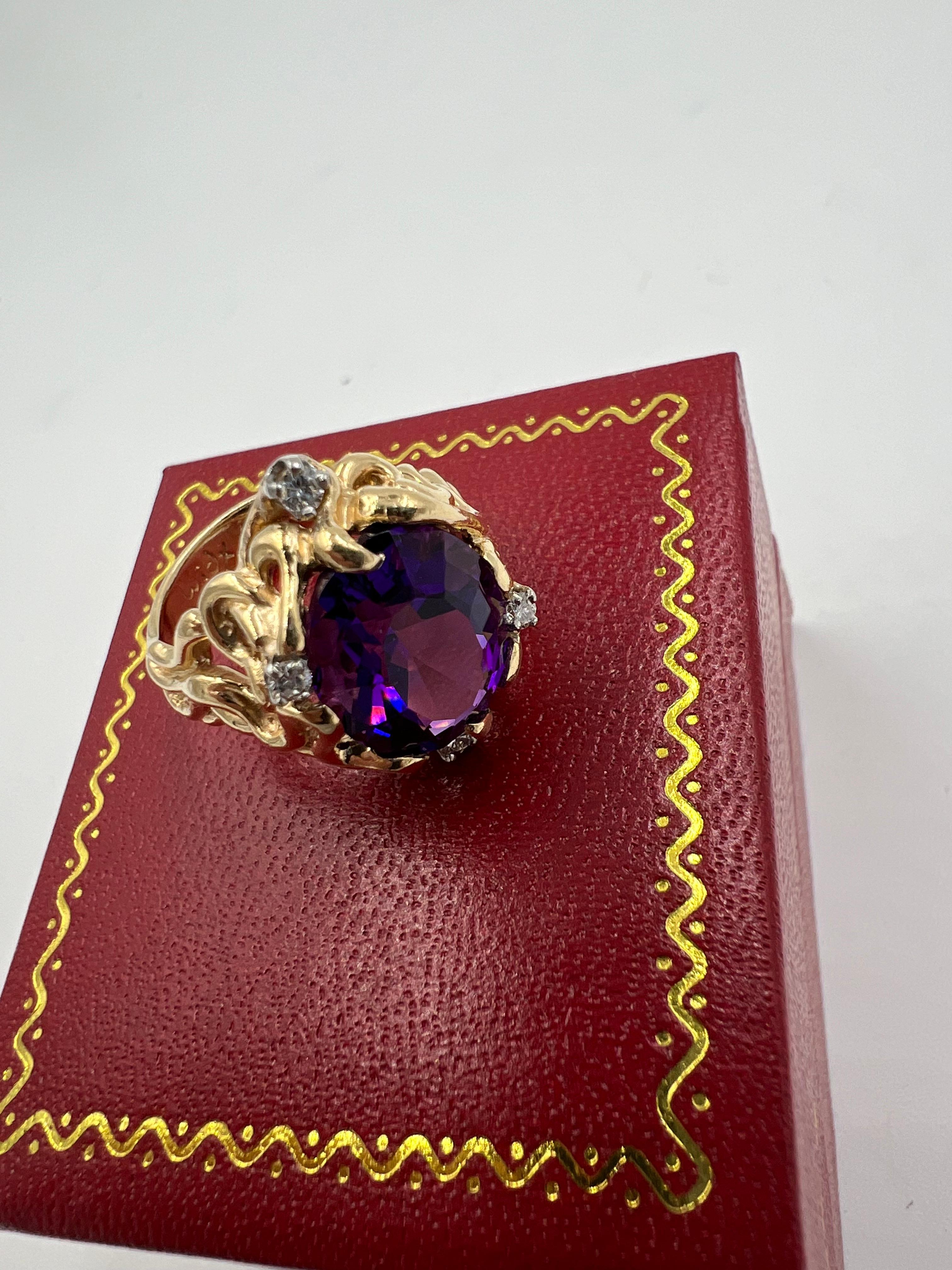 Amethyst Diamant Abstrakt Gelbgold Ring (Gemischter Schliff) im Angebot