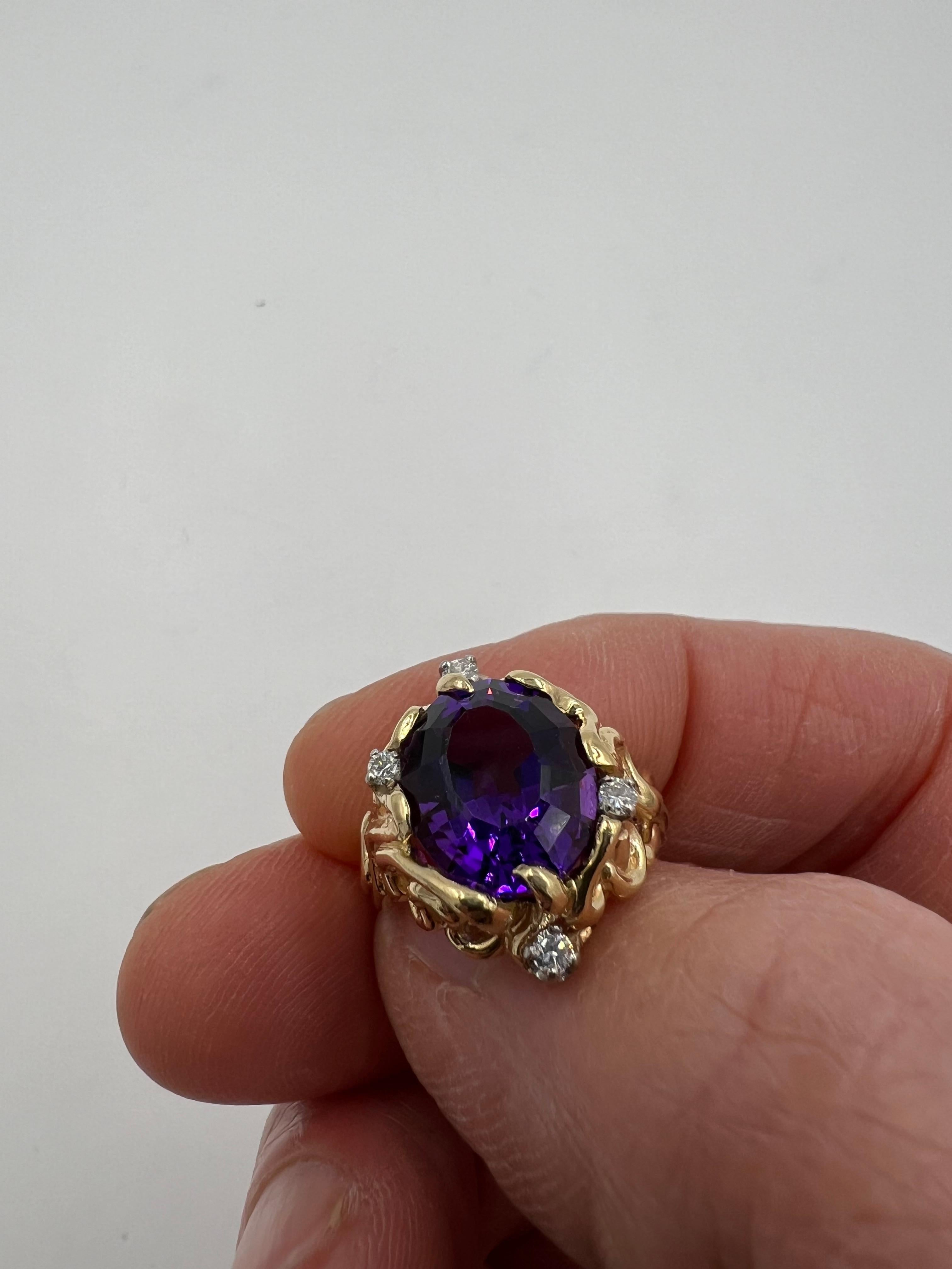 Amethyst Diamond Abstract Yellow Gold Ring For Sale 1