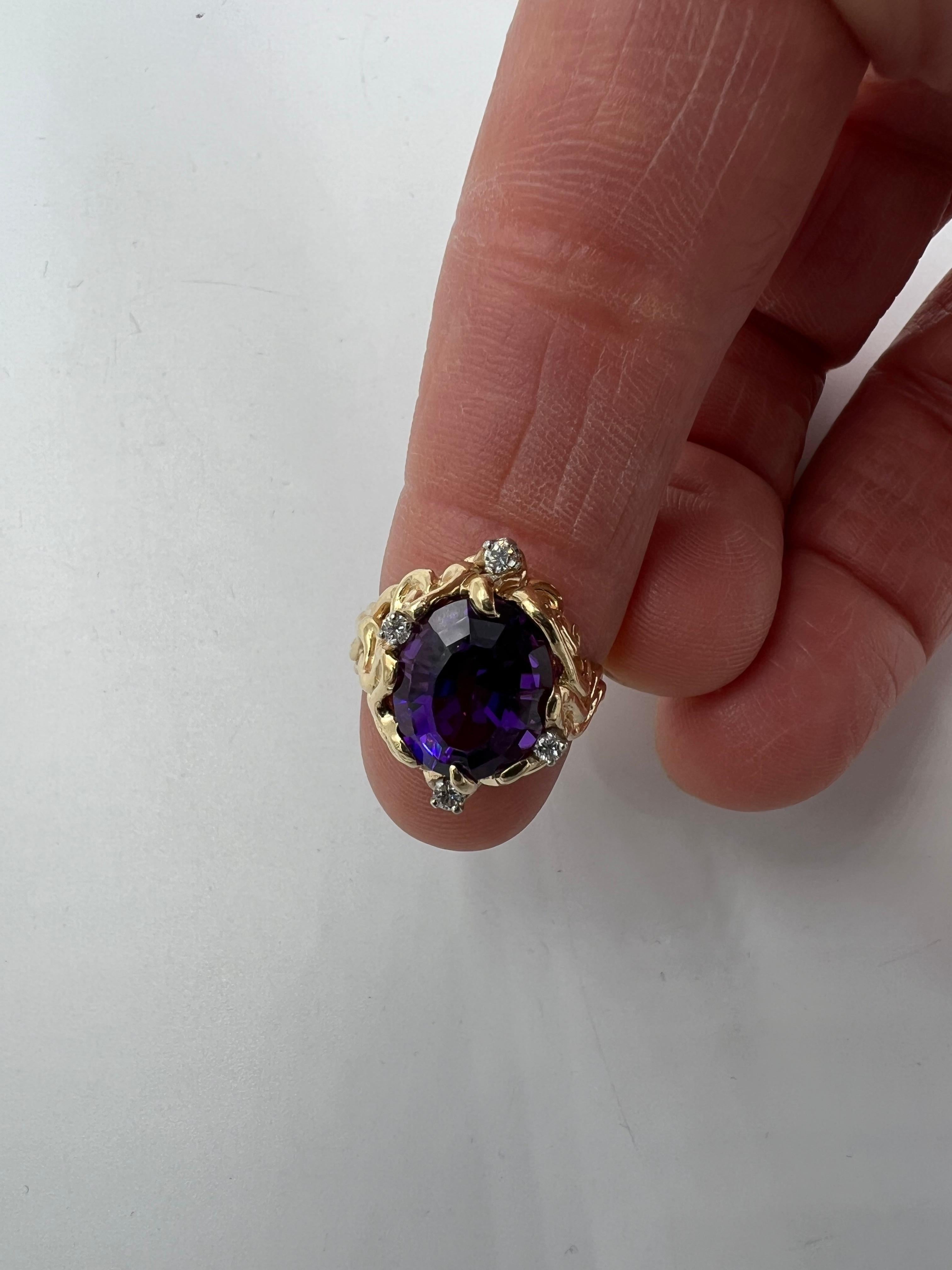 Amethyst Diamond Abstract Yellow Gold Ring For Sale 3