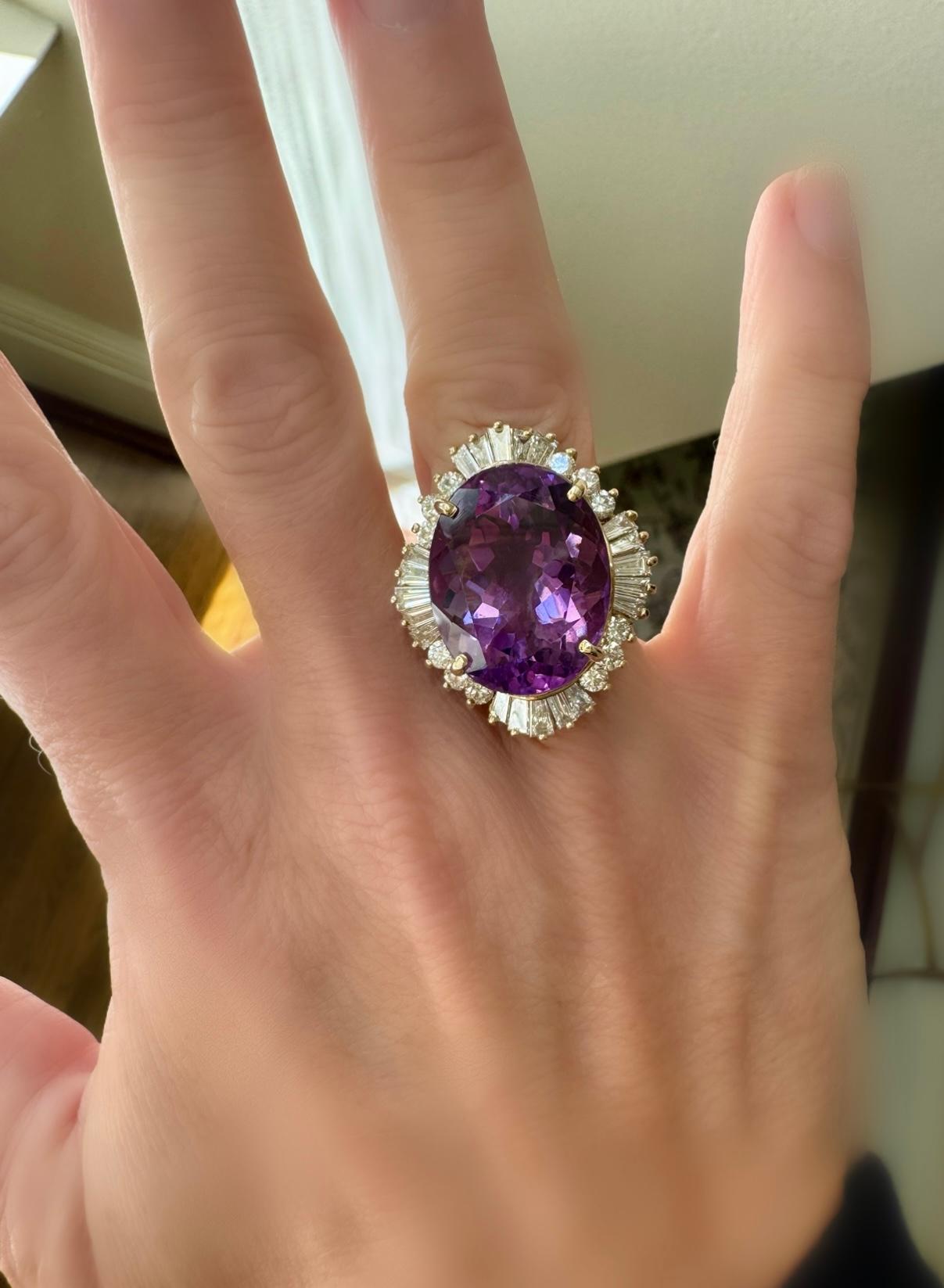 Anillo Bailarina Vintage Amatista, Diamante y Oro 14K Moderno en venta