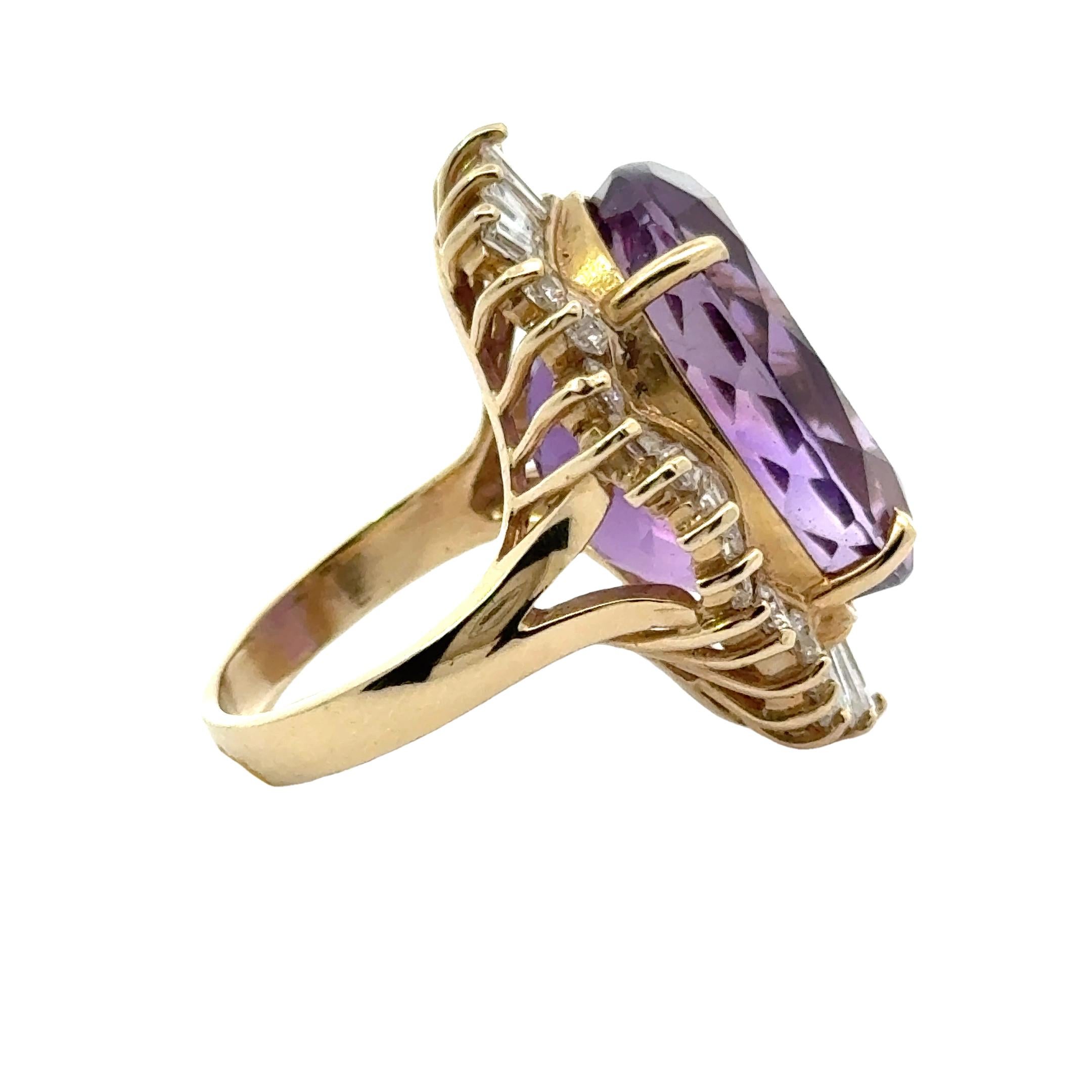 Anillo Bailarina Vintage Amatista, Diamante y Oro 14K Corte oval en venta
