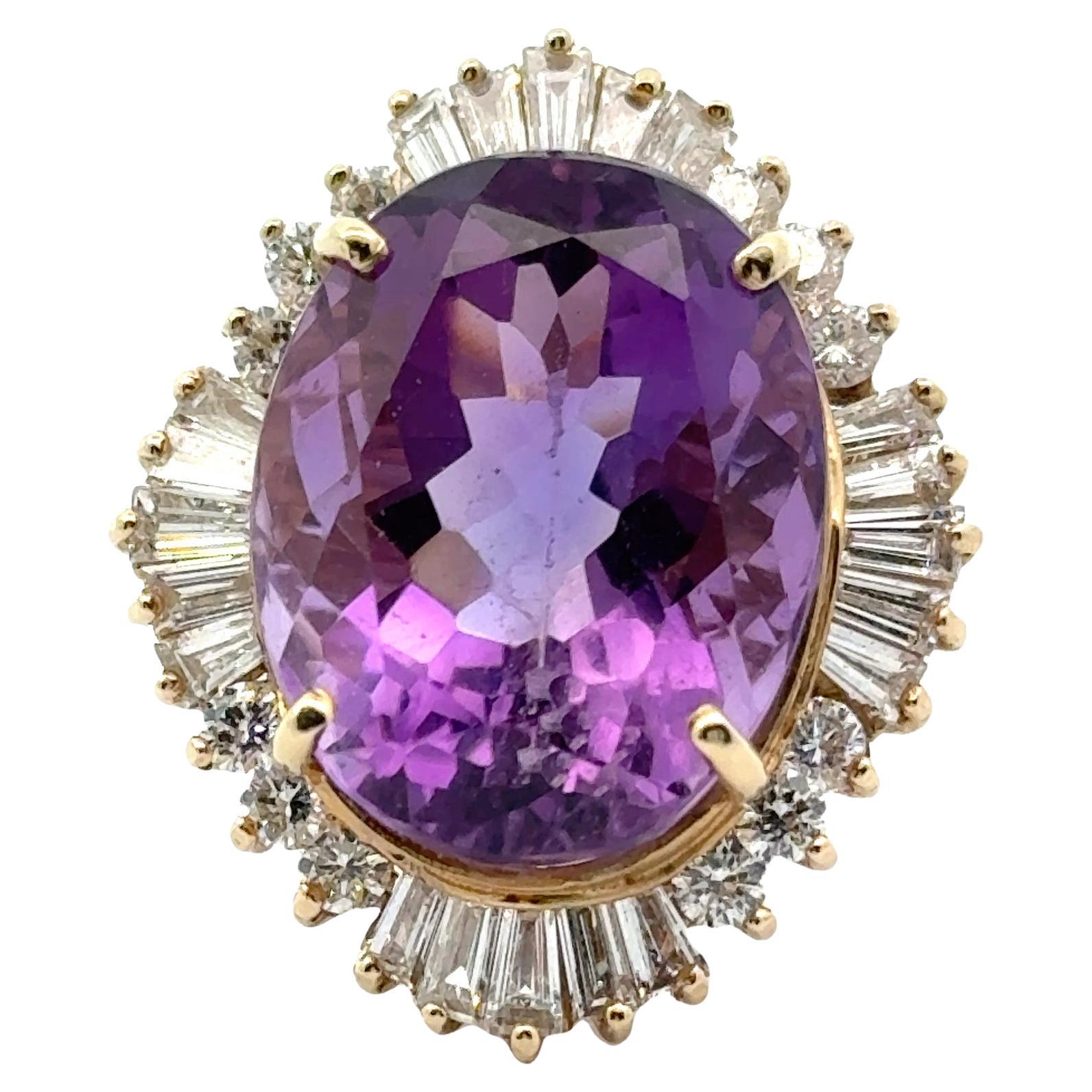 Anillo Bailarina Vintage Amatista, Diamante y Oro 14K en venta