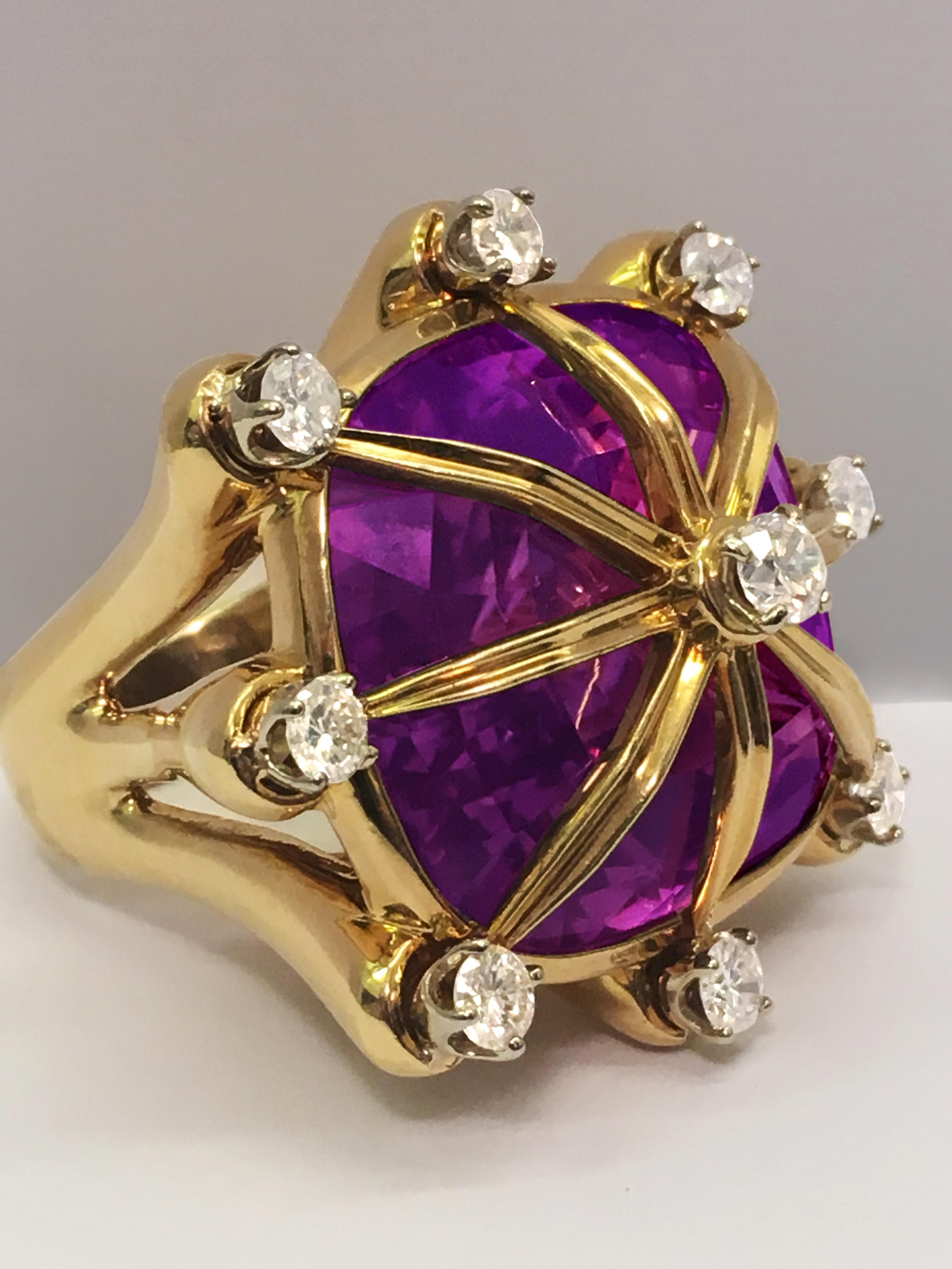 Women's Amethyst, Diamond and 18 Karat Gold Ring by Tony Duquette For Sale