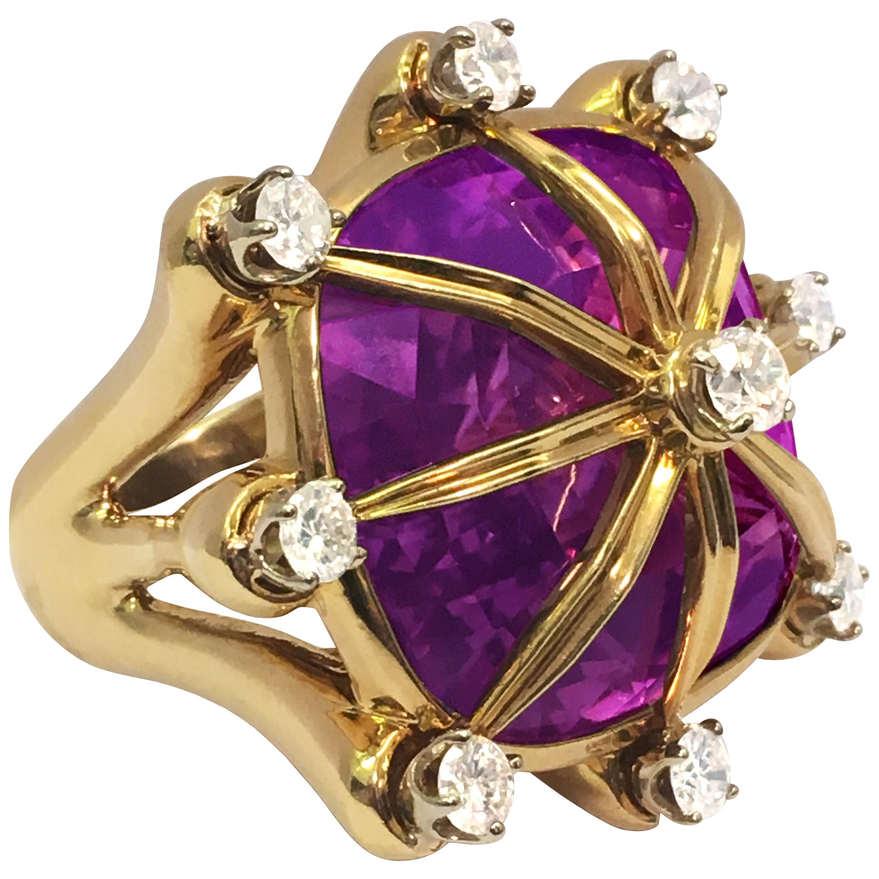 Amethyst, Diamond and 18 Karat Gold Ring by Tony Duquette For Sale