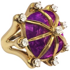 Amethyst, Diamond and 18 Karat Gold Ring by Tony Duquette