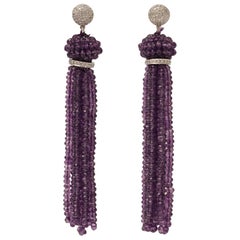 Amethyst, Diamond and 18 Karat White Gold Chandelier Tassel Earrings