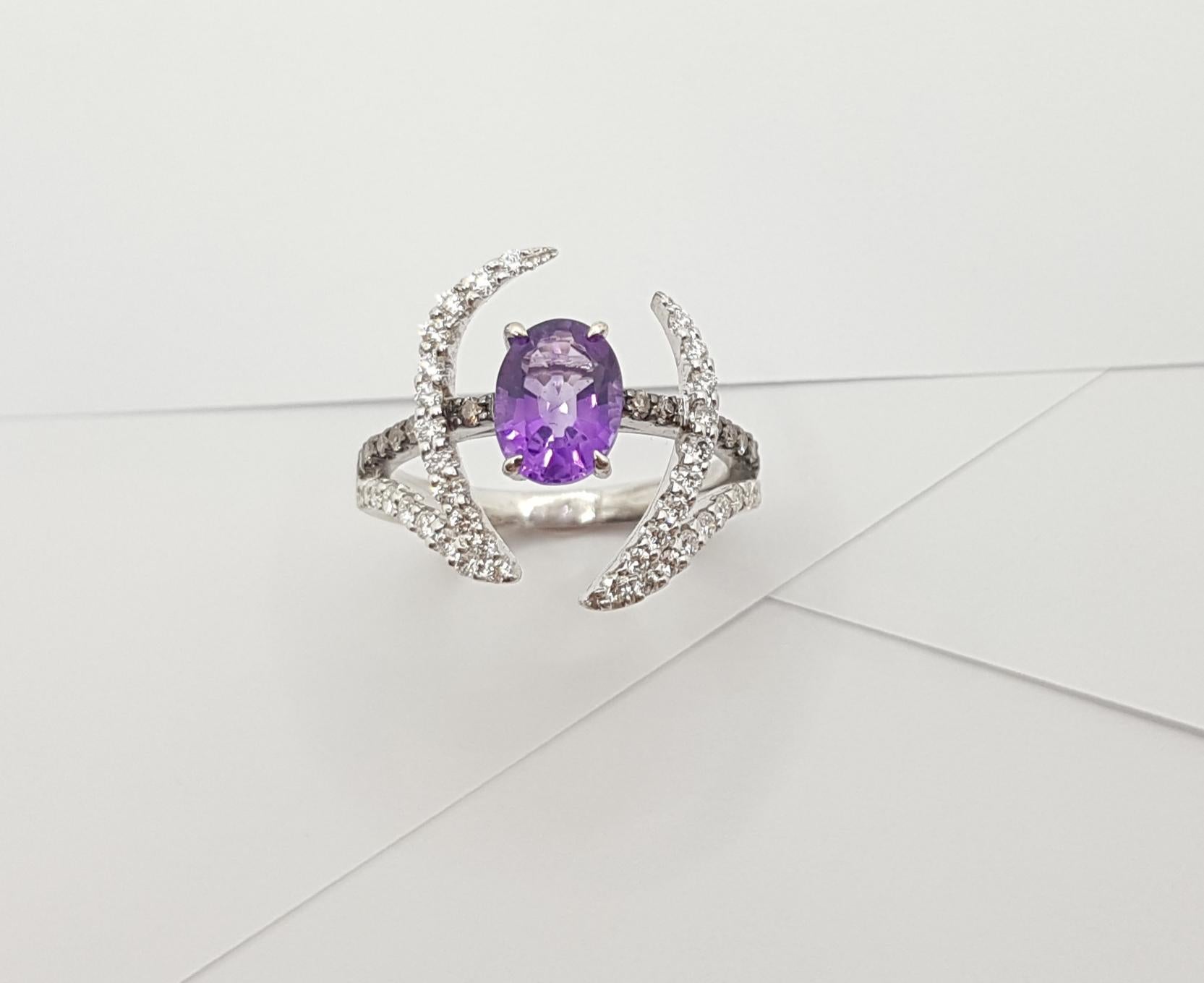 Bague en or blanc 18 carats avec améthyste, diamant et diamant brun de Kavant & Sharart en vente 8