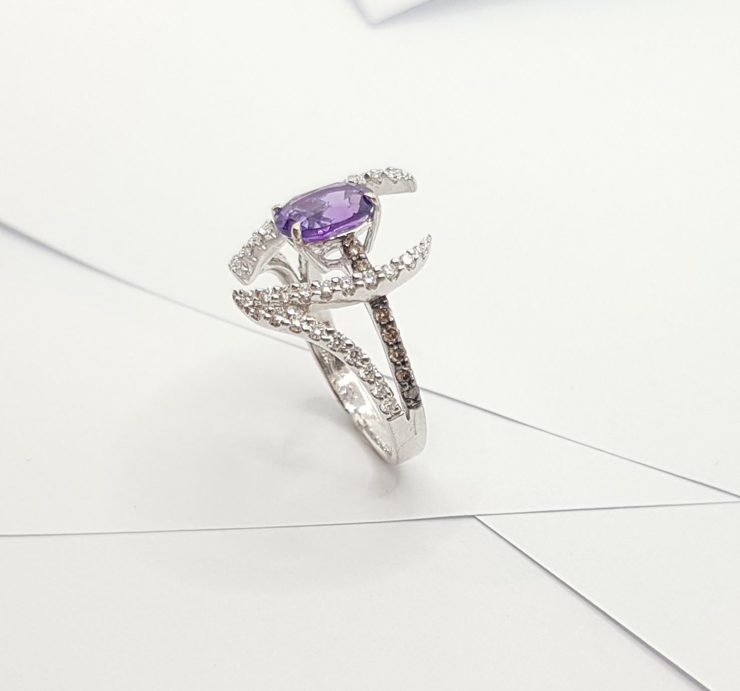 Bague en or blanc 18 carats avec améthyste, diamant et diamant brun de Kavant & Sharart en vente 9