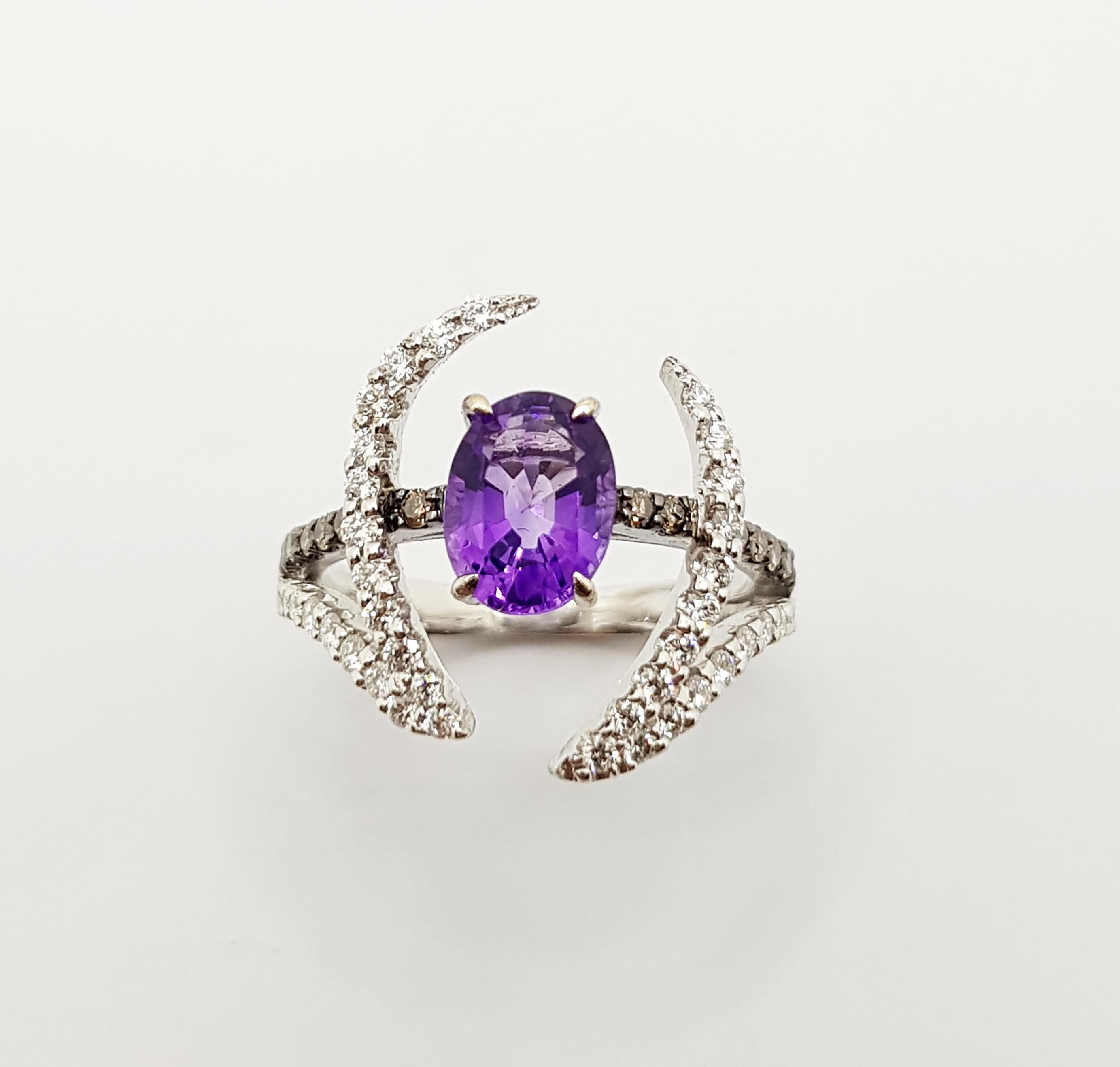 Bague en or blanc 18 carats avec améthyste, diamant et diamant brun de Kavant & Sharart en vente 3