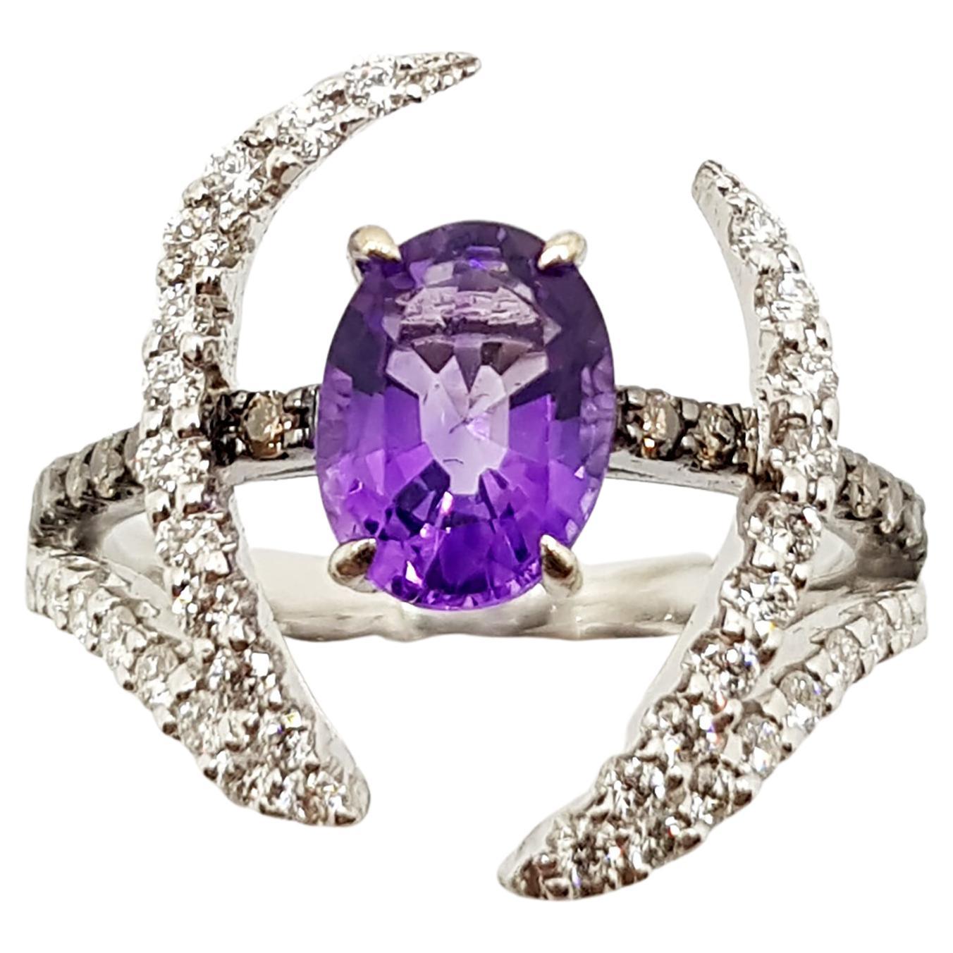 Amethyst, Diamond and Brown Diamond Ring in 18K White Gold by Kavant & Sharart